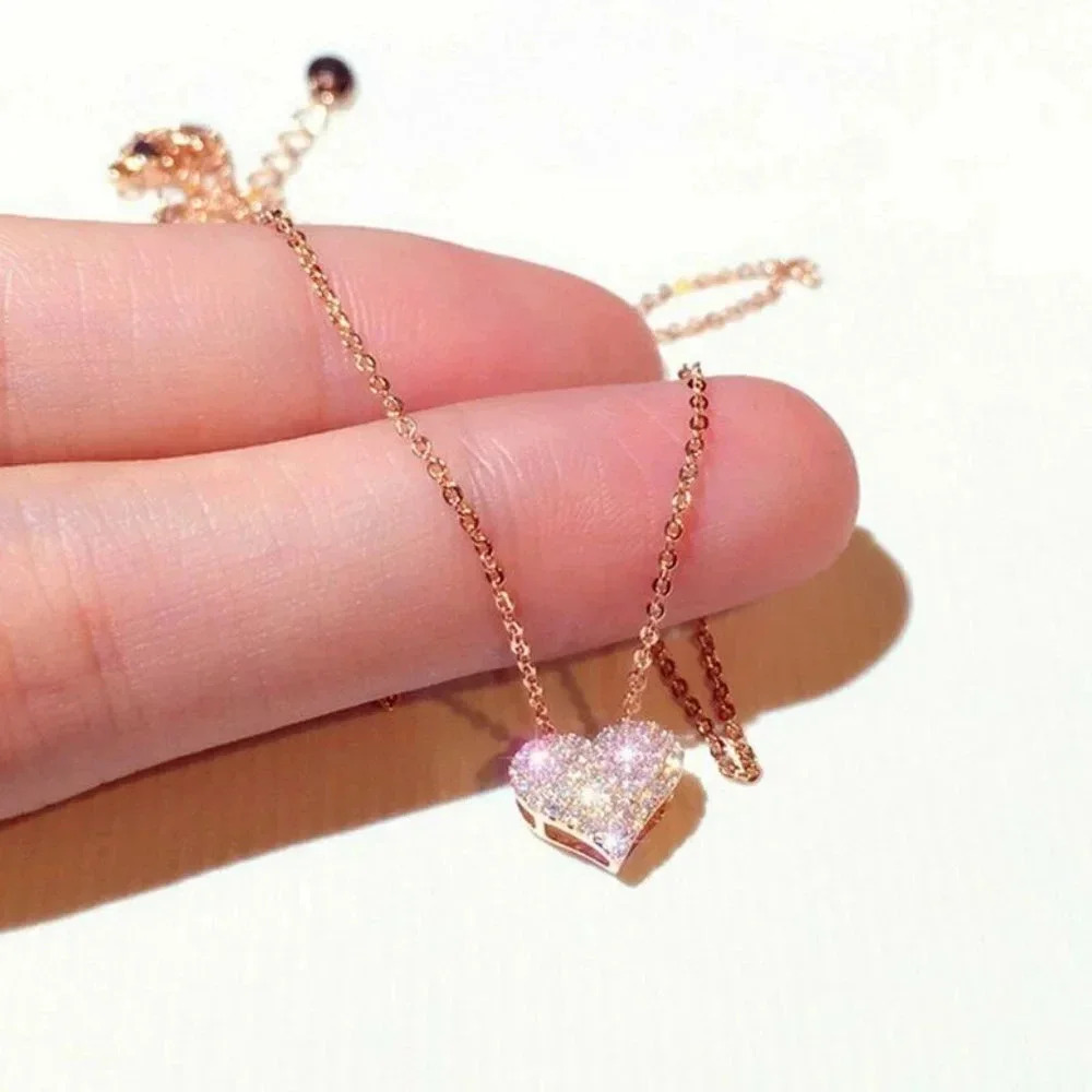 S925 Rose Gold Diamond Heart Necklace